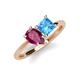 4 - Zoya Pear Shape Rhodolite Garnet & Princess Shape Blue Topaz 2 Stone Duo Ring 