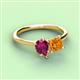 3 - Zoya Pear Shape Rhodolite Garnet & Princess Shape Citrine 2 Stone Duo Ring 