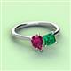 3 - Zoya Pear Shape Rhodolite Garnet & Princess Shape Lab Created Emerald 2 Stone Duo Ring 