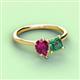 3 - Zoya Pear Shape Rhodolite Garnet & Princess Shape Lab Created Alexandrite 2 Stone Duo Ring 