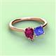 3 - Zoya Pear Shape Rhodolite Garnet & Princess Shape Tanzanite 2 Stone Duo Ring 