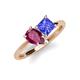 4 - Zoya Pear Shape Rhodolite Garnet & Princess Shape Tanzanite 2 Stone Duo Ring 