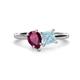 1 - Zoya Pear Shape Rhodolite Garnet & Princess Shape Aquamarine 2 Stone Duo Ring 