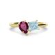 1 - Zoya Pear Shape Rhodolite Garnet & Princess Shape Aquamarine 2 Stone Duo Ring 