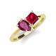 4 - Zoya Pear Shape Rhodolite Garnet & Princess Shape Lab Created Ruby 2 Stone Duo Ring 