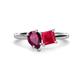 1 - Zoya Pear Shape Rhodolite Garnet & Princess Shape Lab Created Ruby 2 Stone Duo Ring 