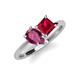 4 - Zoya Pear Shape Rhodolite Garnet & Princess Shape Lab Created Ruby 2 Stone Duo Ring 
