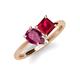 4 - Zoya Pear Shape Rhodolite Garnet & Princess Shape Lab Created Ruby 2 Stone Duo Ring 