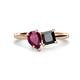 1 - Zoya Pear Shape Rhodolite Garnet & Princess Shape Black Diamond 2 Stone Duo Ring 