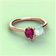 3 - Zoya Pear Shape Rhodolite Garnet & Princess Shape Lab Created Opal 2 Stone Duo Ring 