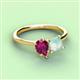 3 - Zoya Pear Shape Rhodolite Garnet & Princess Shape Lab Created Opal 2 Stone Duo Ring 