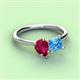 3 - Zoya Pear Shape Ruby & Princess Shape Blue Topaz 2 Stone Duo Ring 