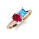 4 - Zoya Pear Shape Ruby & Princess Shape Blue Topaz 2 Stone Duo Ring 