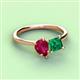 3 - Zoya Pear Shape Ruby & Princess Shape Lab Created Emerald 2 Stone Duo Ring 
