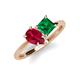 4 - Zoya Pear Shape Ruby & Princess Shape Lab Created Emerald 2 Stone Duo Ring 