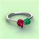 3 - Zoya Pear Shape Ruby & Princess Shape Lab Created Emerald 2 Stone Duo Ring 