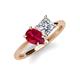 4 - Zoya Pear Shape Ruby & Princess Shape Forever One Moissanite 2 Stone Duo Ring 