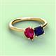 3 - Zoya Pear Shape Ruby & Princess Shape Lab Created Blue Sapphire 2 Stone Duo Ring 