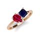 4 - Zoya Pear Shape Ruby & Princess Shape Lab Created Blue Sapphire 2 Stone Duo Ring 