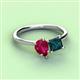 3 - Zoya Pear Shape Ruby & Princess Shape London Blue Topaz 2 Stone Duo Ring 