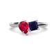 1 - Zoya Pear Shape Ruby & Princess Shape Lab Created Blue Sapphire 2 Stone Duo Ring 