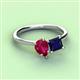 3 - Zoya Pear Shape Ruby & Princess Shape Lab Created Blue Sapphire 2 Stone Duo Ring 