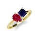 4 - Zoya Pear Shape Ruby & Princess Shape Lab Created Blue Sapphire 2 Stone Duo Ring 