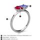5 - Zoya Pear Shape Ruby & Princess Shape Tanzanite 2 Stone Duo Ring 
