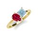 4 - Zoya Pear Shape Ruby & Princess Shape Aquamarine 2 Stone Duo Ring 