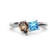 1 - Zoya Pear Shape Smoky Quartz & Princess Shape Blue Topaz 2 Stone Duo Ring 