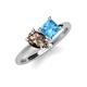 4 - Zoya Pear Shape Smoky Quartz & Princess Shape Blue Topaz 2 Stone Duo Ring 