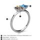 5 - Zoya Pear Shape Smoky Quartz & Princess Shape Blue Topaz 2 Stone Duo Ring 