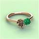 3 - Zoya Pear Shape Smoky Quartz & Princess Shape Lab Created Emerald 2 Stone Duo Ring 