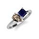 4 - Zoya Pear Shape Smoky Quartz & Princess Shape Lab Created Blue Sapphire 2 Stone Duo Ring 