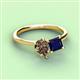 3 - Zoya Pear Shape Smoky Quartz & Princess Shape Lab Created Blue Sapphire 2 Stone Duo Ring 