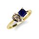 4 - Zoya Pear Shape Smoky Quartz & Princess Shape Lab Created Blue Sapphire 2 Stone Duo Ring 