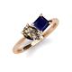 4 - Zoya Pear Shape Smoky Quartz & Princess Shape Lab Created Blue Sapphire 2 Stone Duo Ring 