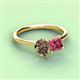 3 - Zoya Pear Shape Smoky Quartz & Princess Shape Pink Tourmaline 2 Stone Duo Ring 