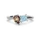 1 - Zoya Pear Shape Smoky Quartz & Princess Shape Aquamarine 2 Stone Duo Ring 