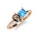 4 - Zoya Pear Shape Smoky Quartz & Princess Shape Blue Topaz 2 Stone Duo Ring 