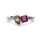 1 - Zoya Pear Shape Smoky Quartz & Princess Shape Rhodolite Garnet 2 Stone Duo Ring 