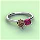3 - Zoya Pear Shape Smoky Quartz & Princess Shape Rhodolite Garnet 2 Stone Duo Ring 