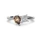 1 - Zoya Pear Shape Smoky Quartz & Princess Shape Forever One Moissanite 2 Stone Duo Ring 