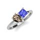 4 - Zoya Pear Shape Smoky Quartz & Princess Shape Tanzanite 2 Stone Duo Ring 