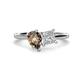 1 - Zoya Pear Shape Smoky Quartz & Princess Shape Certified Lab Grown Diamond 2 Stone Duo Ring 