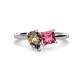 1 - Zoya Pear Shape Smoky Quartz & Princess Shape Pink Tourmaline 2 Stone Duo Ring 