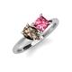 4 - Zoya Pear Shape Smoky Quartz & Princess Shape Pink Tourmaline 2 Stone Duo Ring 