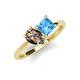 4 - Zoya Pear Shape Smoky Quartz & Princess Shape Blue Topaz 2 Stone Duo Ring 