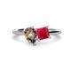 1 - Zoya Pear Shape Smoky Quartz & Princess Shape Lab Created Ruby 2 Stone Duo Ring 