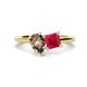 1 - Zoya Pear Shape Smoky Quartz & Princess Shape Lab Created Ruby 2 Stone Duo Ring 